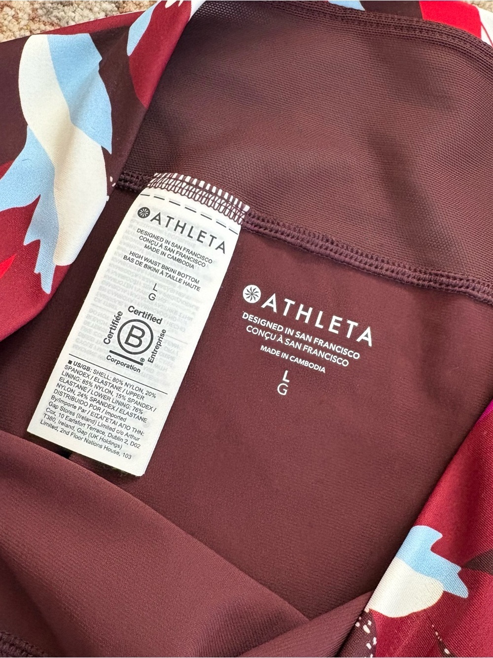 Athleta Hero Bloom Chocolate Swim Tank & High Waist Bottom Set Large 38D/DD - Picture 5 of 9